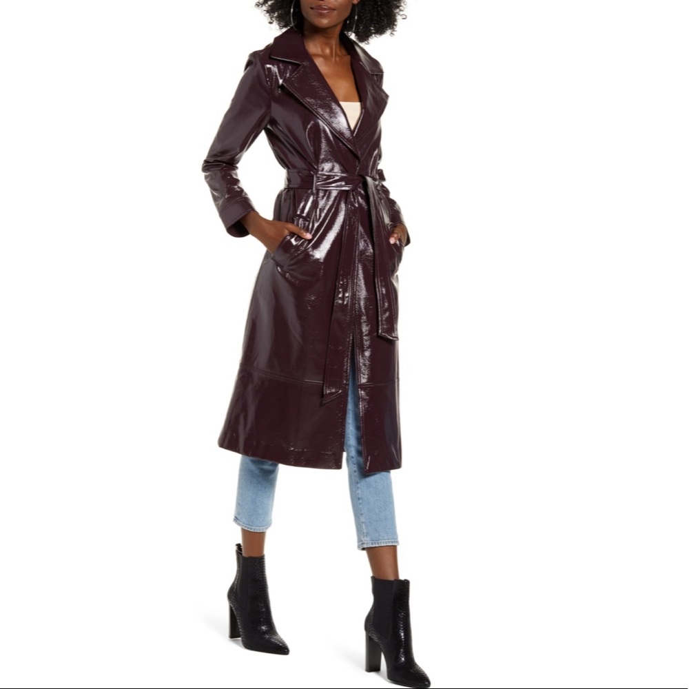 NWOT Leith Faux Patent Leather Trench Coat S